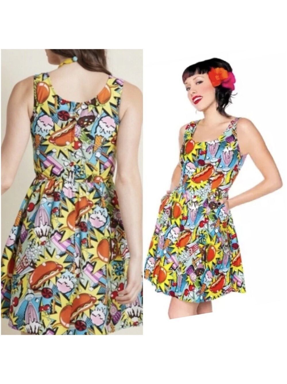 Folter Dress Good Enough To Eat Comic A-line Fit & Flare
W/pockets Dress Sz S